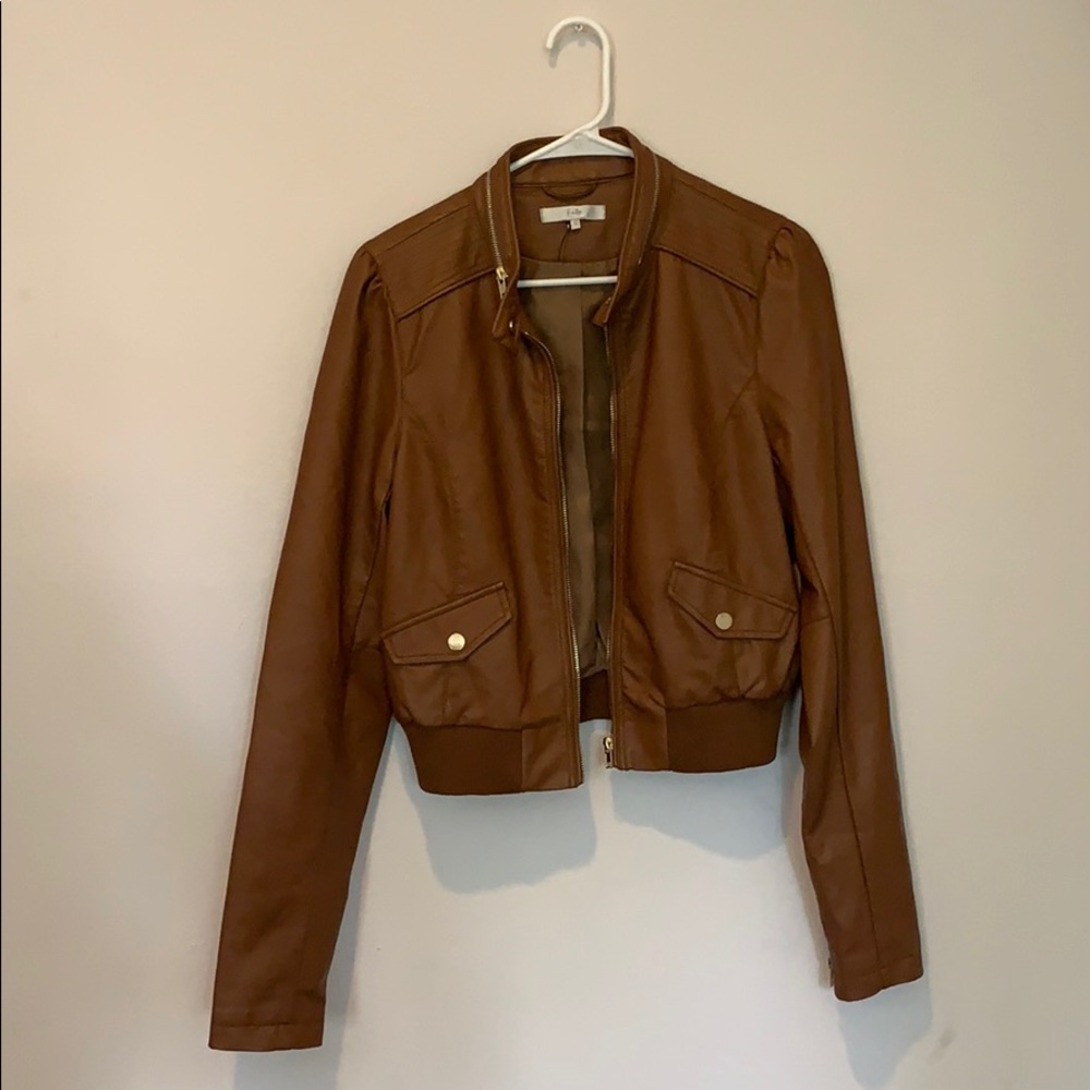 Brown leather like jacket with gold accents